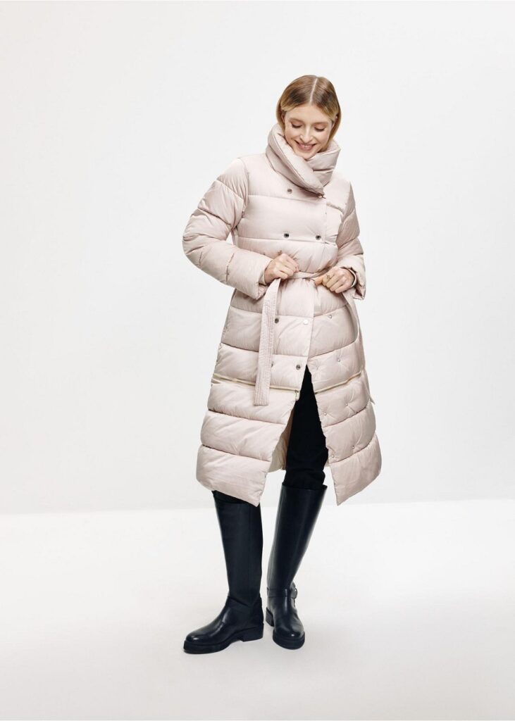 Béžová prešívaná dámska zimná bunda OCHNIK KURDT-0546-80 (Z24) s možnosťou skrátenia