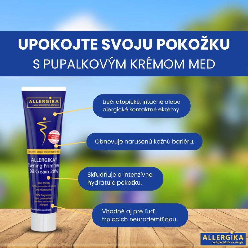Vysoko účinný ALLERGIKA® Pupalkový krém 20 % MED je špeciálne vyvinutý pre suchú, citlivú a atopickú pokožku. Foto – Aloris Vital